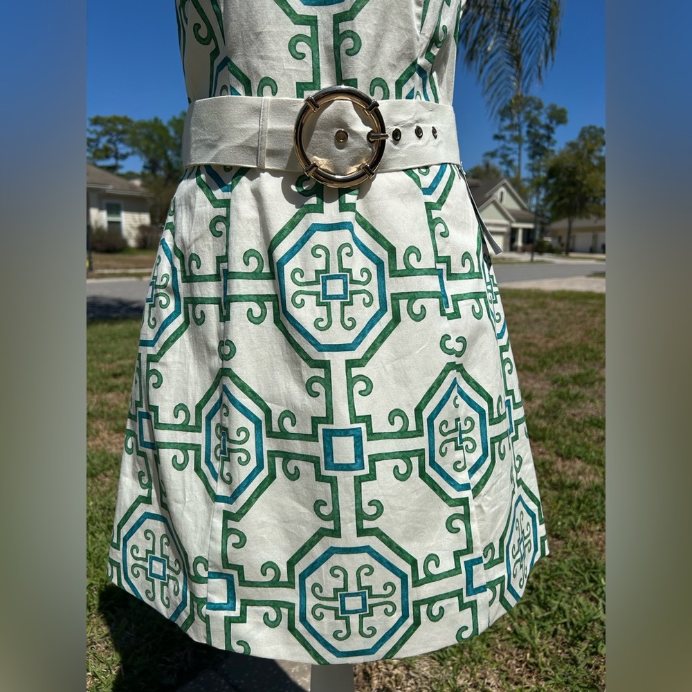 NWT🌷Mestiza N.Y. Havana Print Poplin High Square Neck Fit-and-Flare Mini Dress - Picture 4 of 12